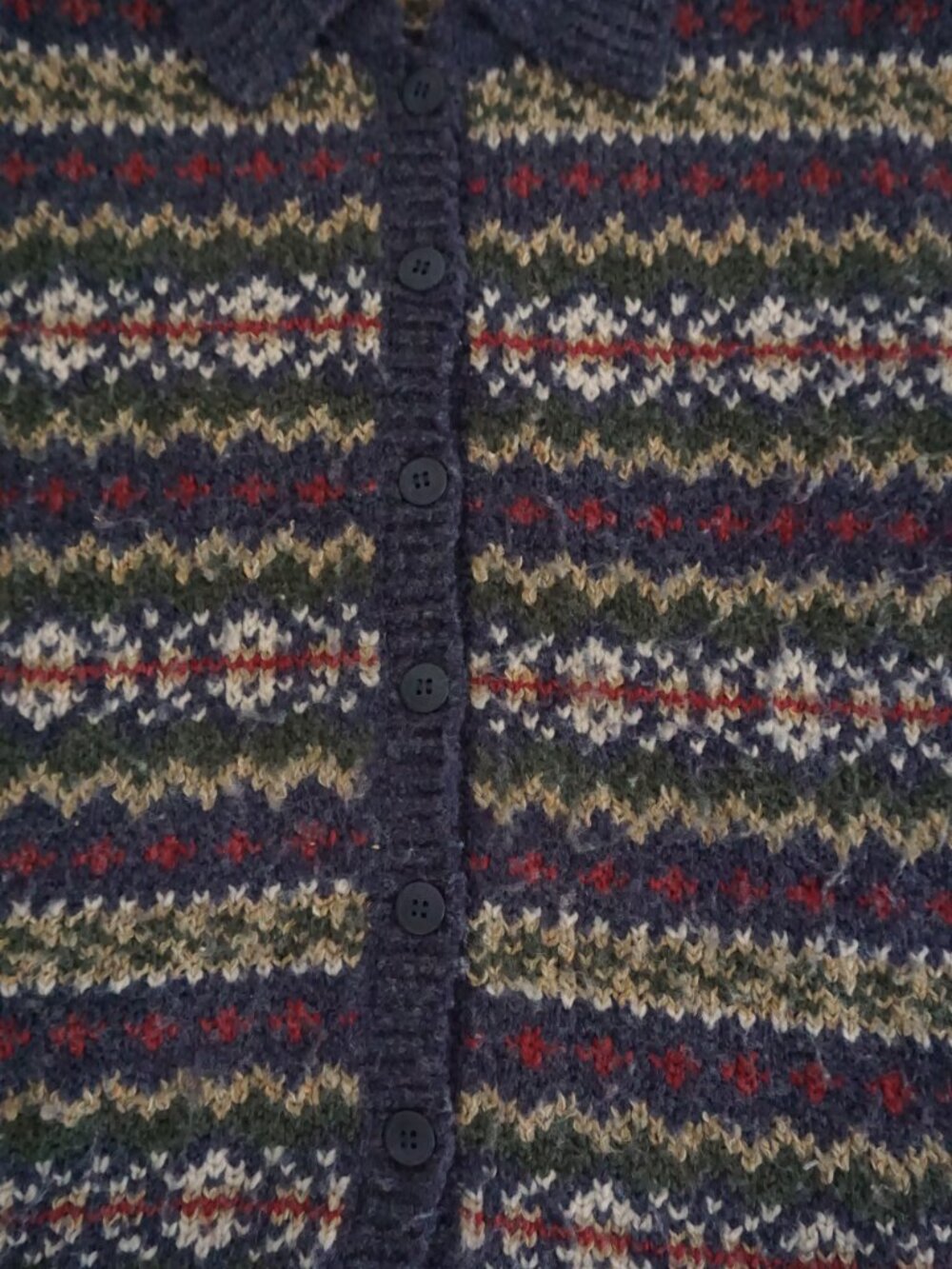 Vintage Croft & Barrow Navy Fair Isle Nordic Button Textured Knit Cardigan L - Picture 6 of 9